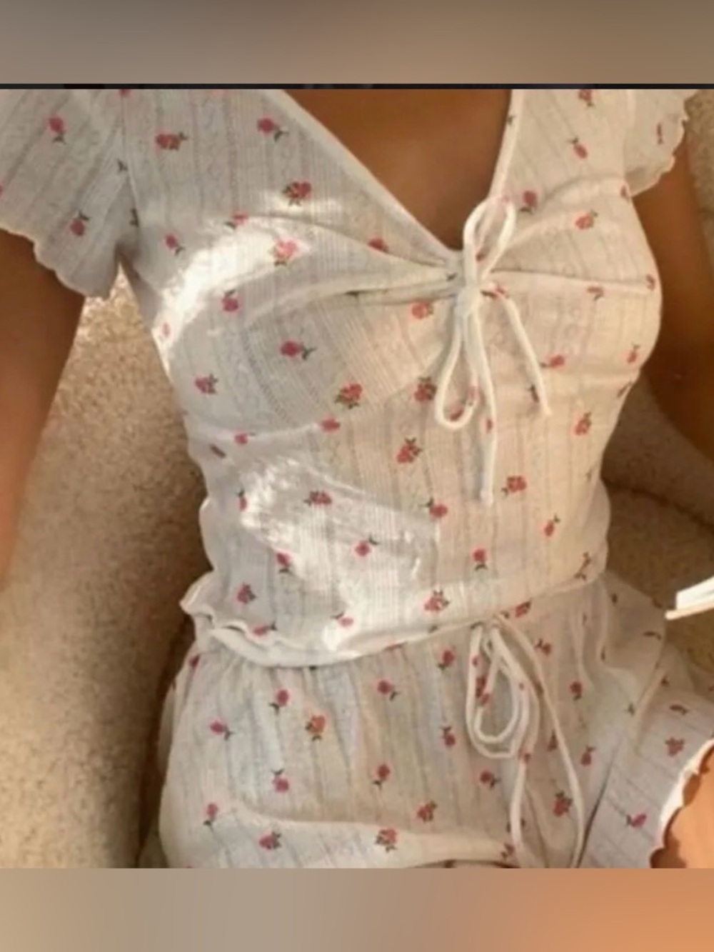 For Love & Lemons White pointelle blossom with Pink Rose Print